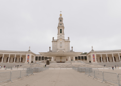 Front view of the Basilica of Our Lady of the Rosary at the Sanctuary of Fátima, Portugal.