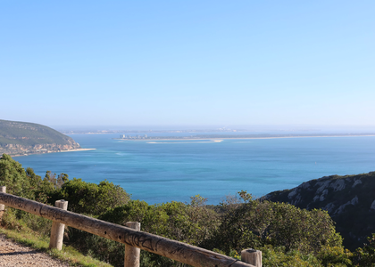 Landscape from Arrábida with view of the blue sea, Tróia Peninsula and Sado Estuary