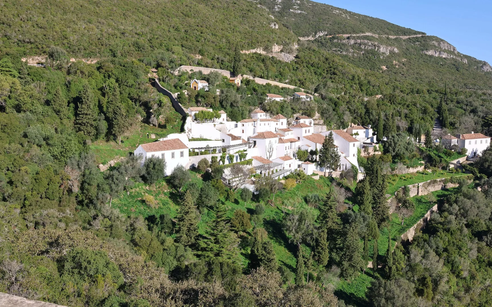 Panoramic view from Arrábida mountain range overlooking the Atlantic Ocean and the Tróia peninsula