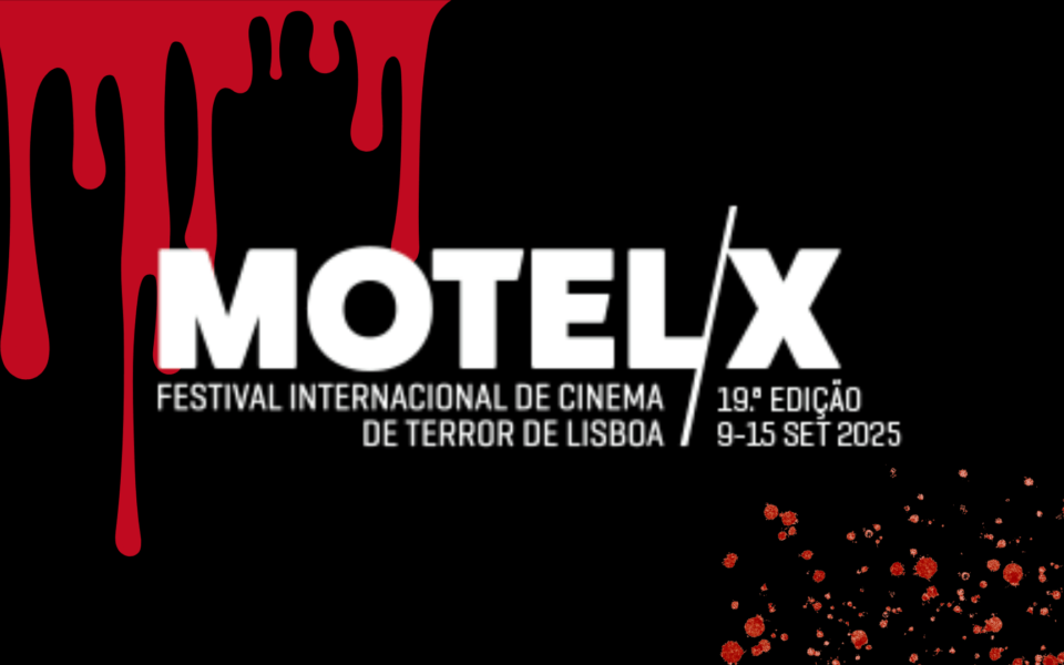 Promotional poster for MOTELX 2025, the 19th edition of the Lisbon International Horror Film Festival, featuring blood drips and splatter graphics over a dark background, with event dates from 9 to 15 September 2025. A bold and cinematic design ideal for horror movie fans and festival-goers.