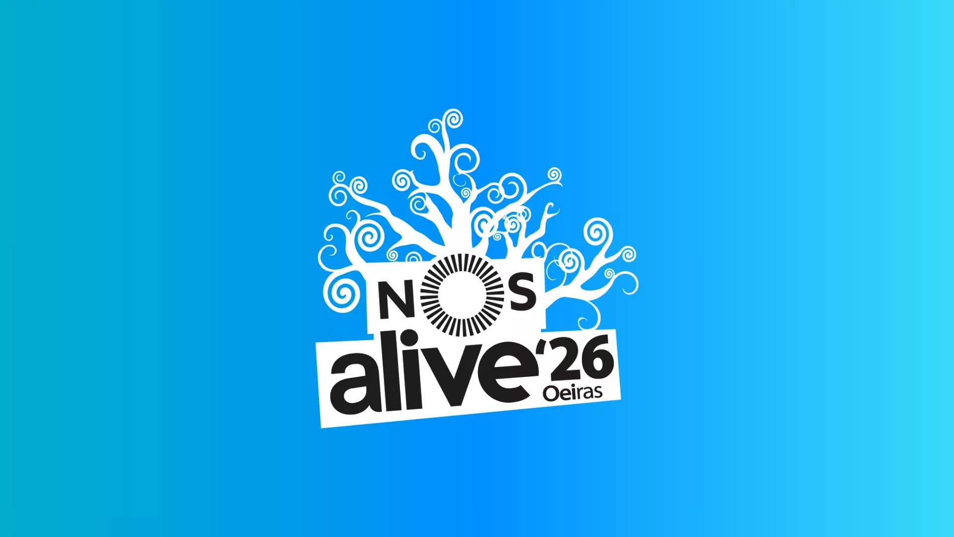 Official NOS Alive 2026 music festival logo in Oeiras, Portugal, on a blue background.