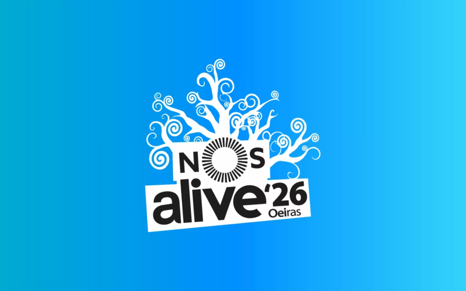 Official NOS Alive 2026 music festival logo in Oeiras, Portugal, on a blue background.